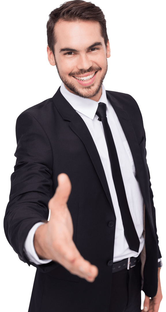 Transparent Businessman Offering Handshake Smiling Confidently