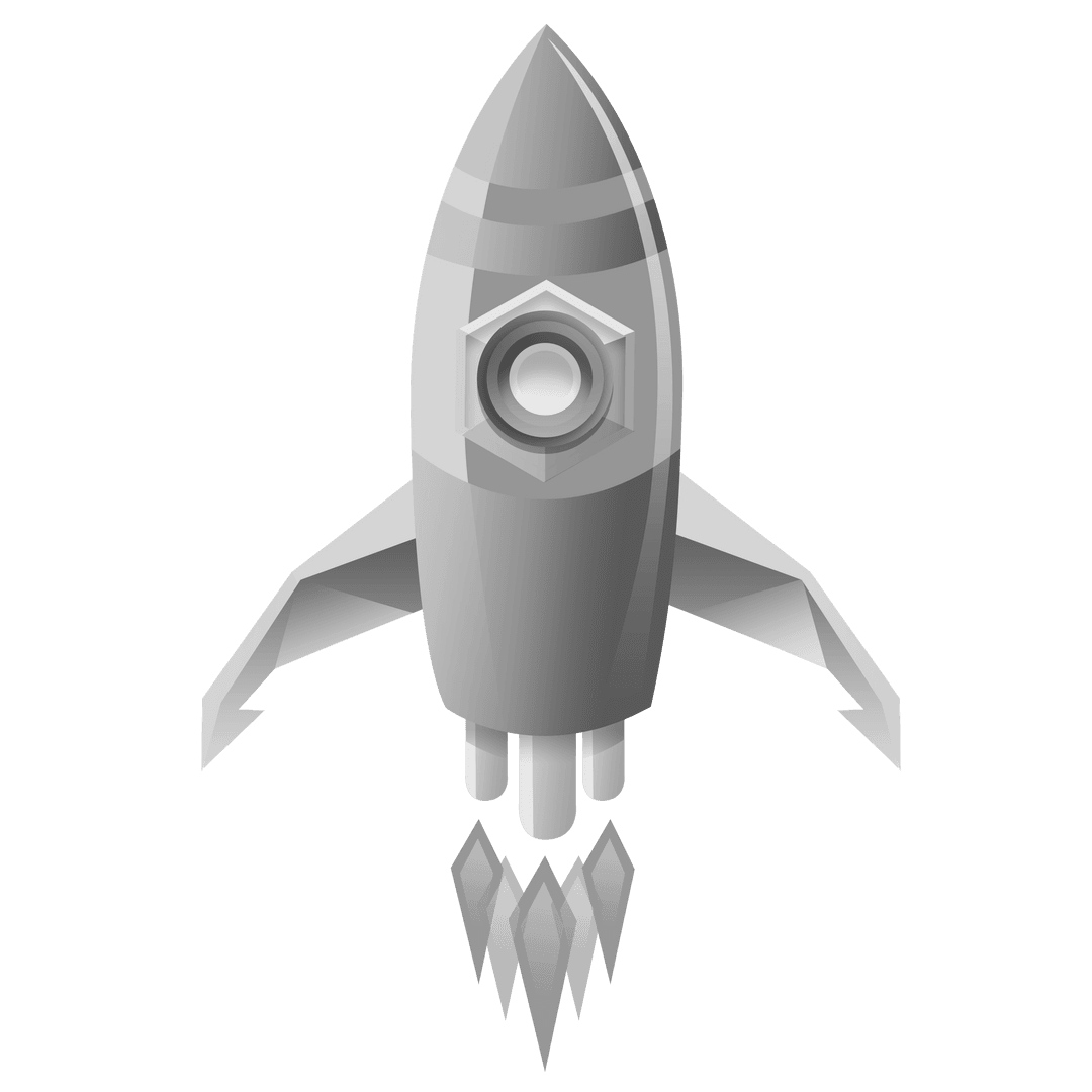 Grey Space Rocket Illustration on Transparent Background