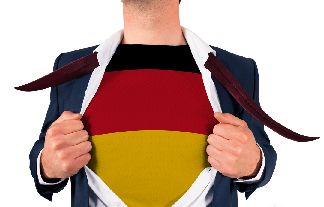 Businessman Revealing German Flag Concept in Transparent Style