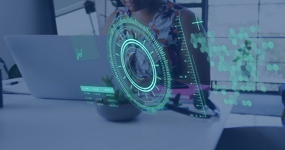 African American Businesswoman Engaging with Futuristic Digital Interface