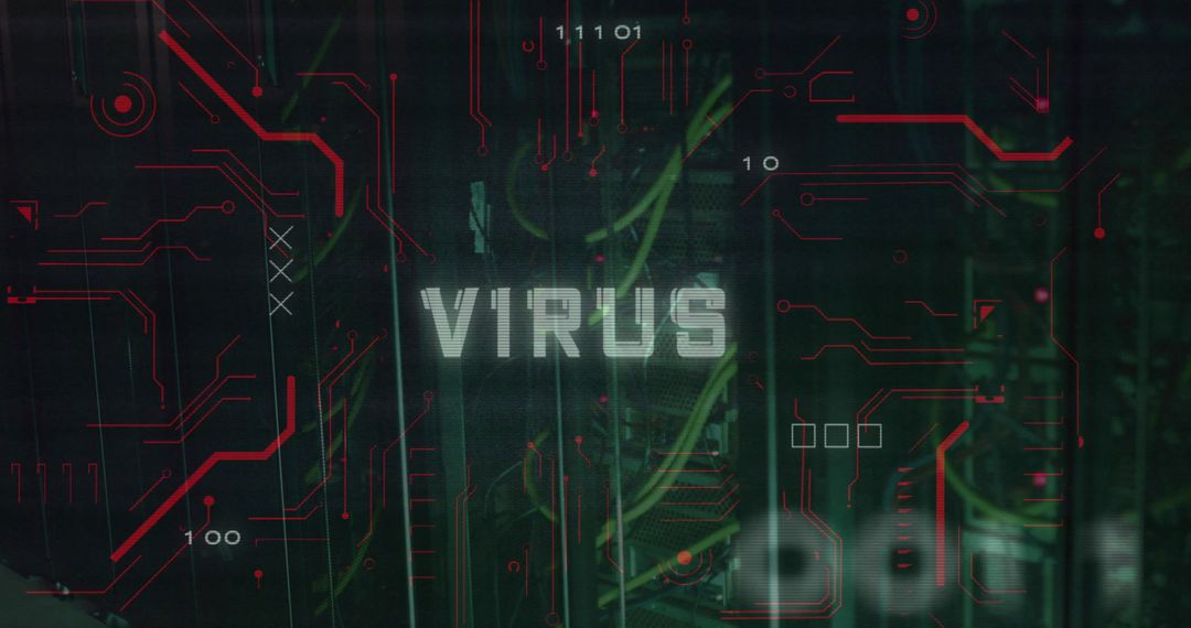 Cyber security alert: virus displayed over data interface
