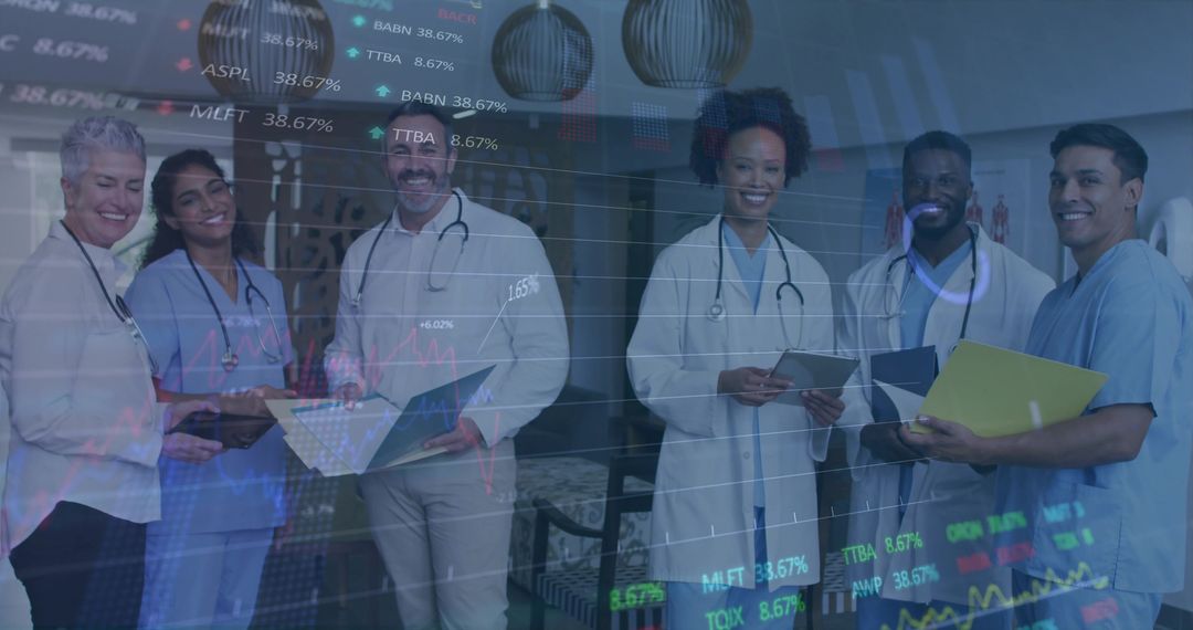 Medical Team with Stock Chart Overlay Symbolizing Healthcare Innovation