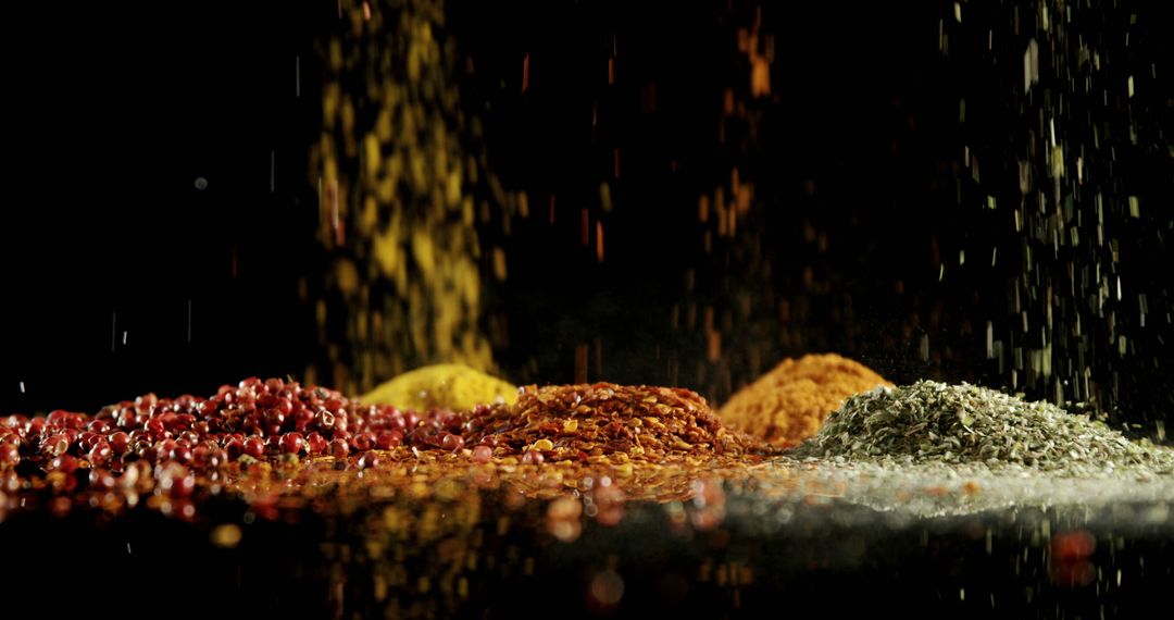 Assorted Spices Sprinkling on Black Background - Free Images, Stock Photos and Pictures on Pikwizard.com