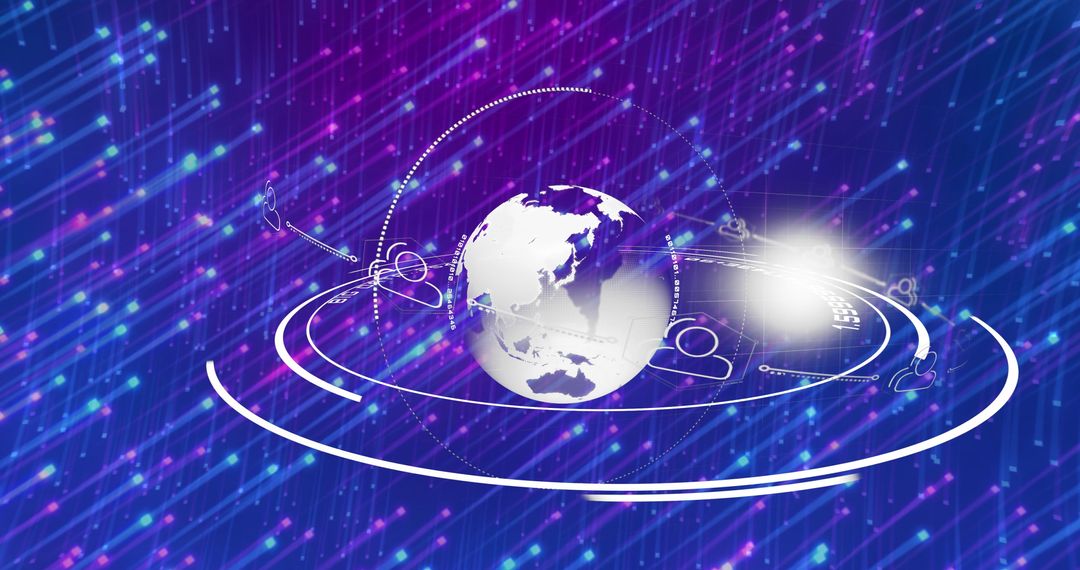 Digital Earth with Dynamic Blue and Pink Light Trails