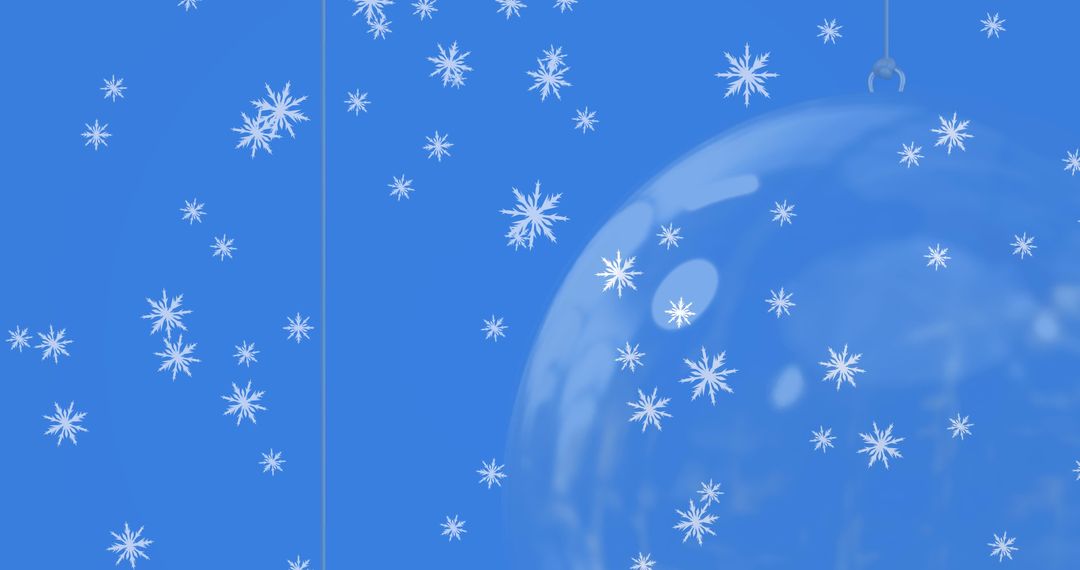 Christmas Bauble with Falling Snowflakes on Blue