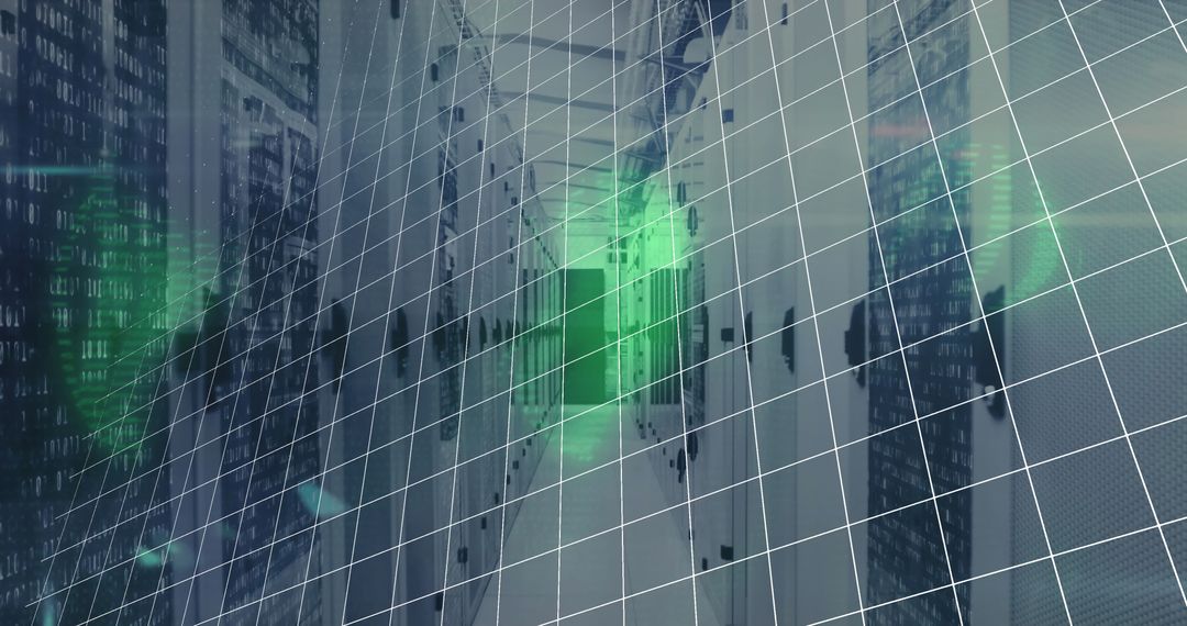 Digital Interface with Server Room and Data Processing Overlay