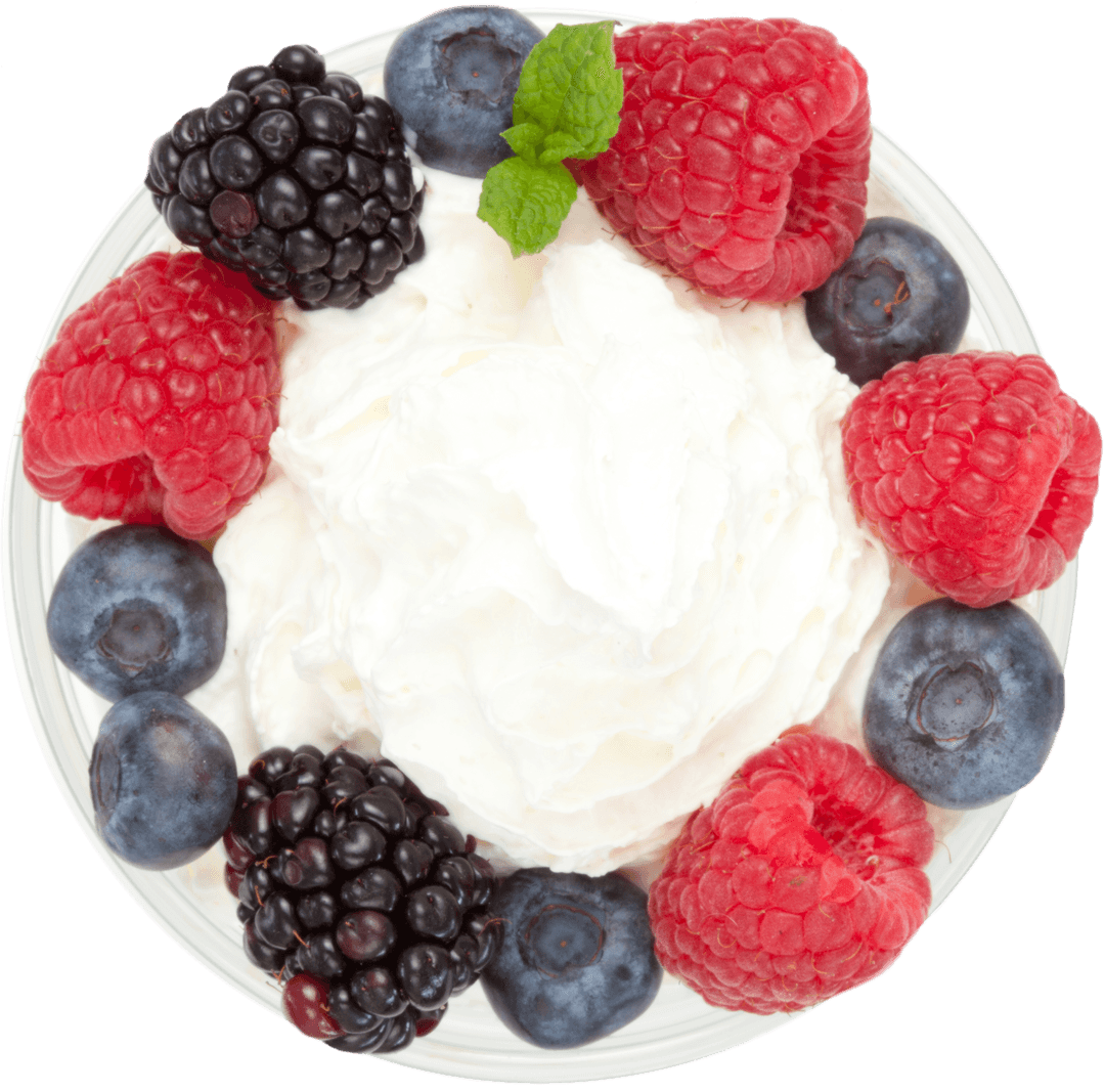 Fresh Mixed Berries on Creamy Meringue Dessert Isolated on Transparent Background