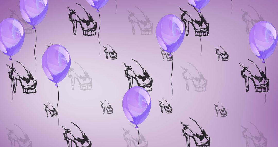 Creative Shoe Sketch Pattern with Floating Balloons on Pink Background