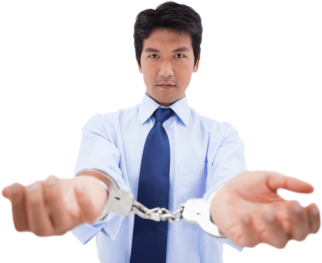 Business Concept: Professional Man Handcuffed Transparent Background