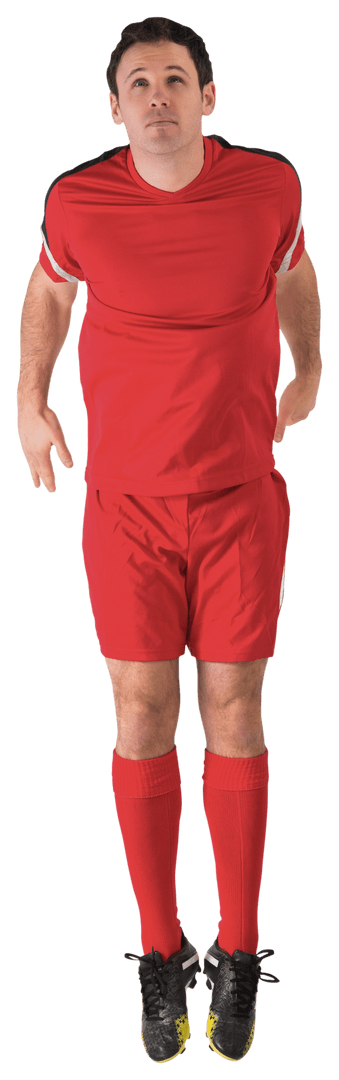Transparent Background Soccer Player in Red Uniform Jumping