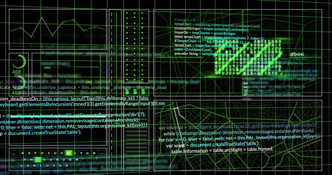 Digital Data Streams with Futuristic Grid Overlay