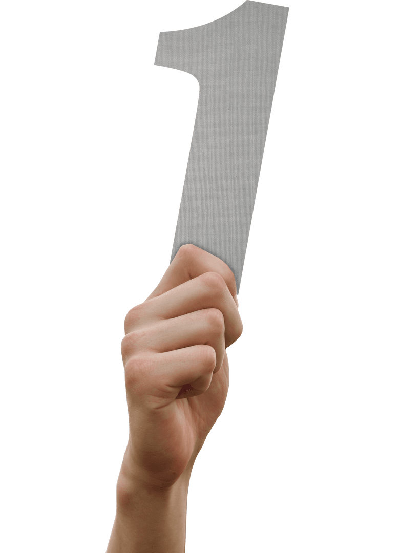 Hand Holding Number 1 with Transparent Background