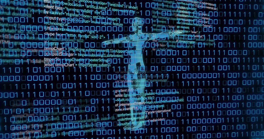 digital human figure with binary code and data overlay - Free Images, Stock Photos and Pictures on Pikwizard.com