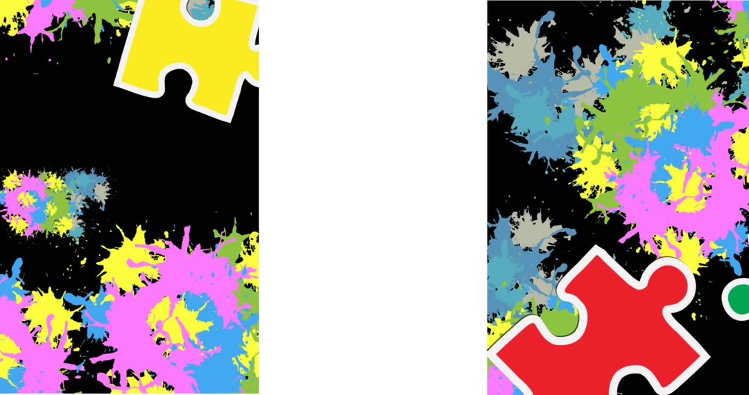 Colorful Puzzle Pieces with Paint Splashes Abstract Background