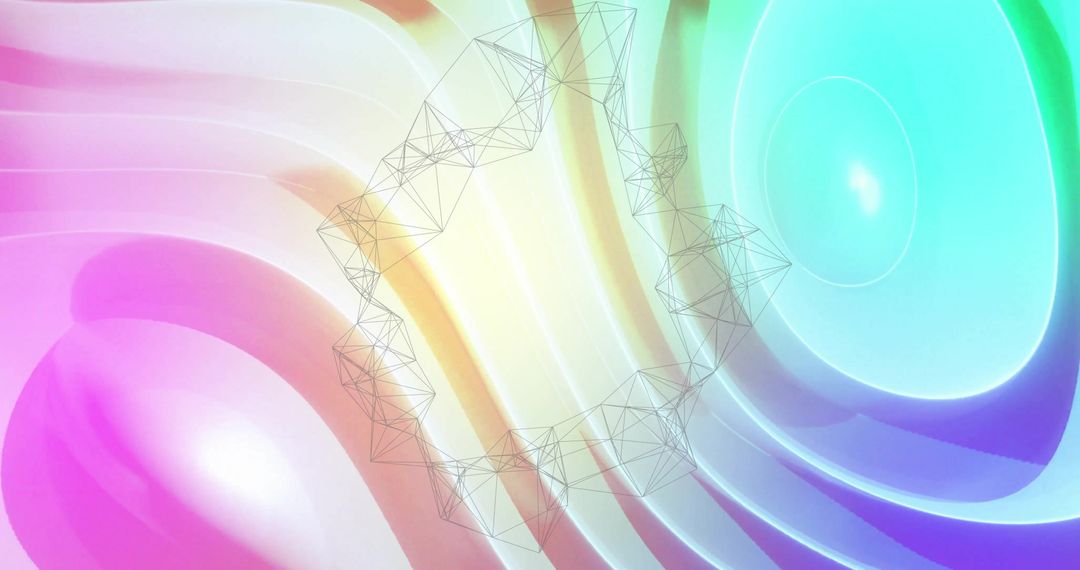Vibrant Geometric Wireframe on Abstract Wavy Pattern Background