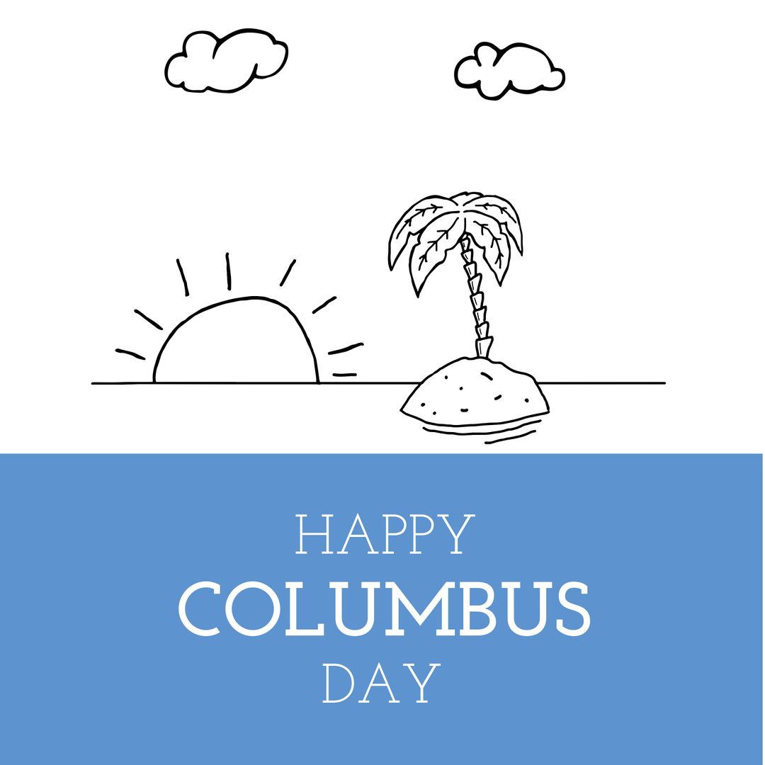 Minimalist Happy Columbus Day with Tropical Island Illustration
