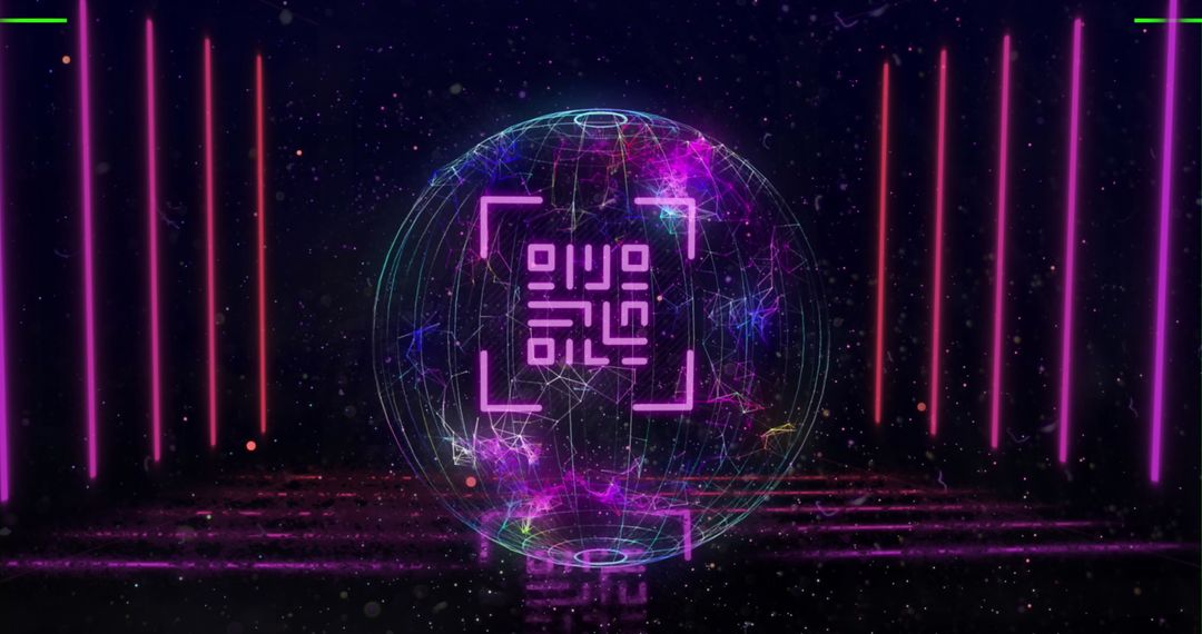 Futuristic QR Code and Digital Glove with Neon Lights