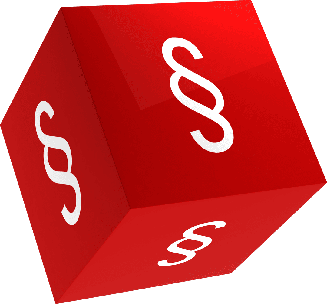 Transparent Red Cube with Section Symbols for Legal Concept