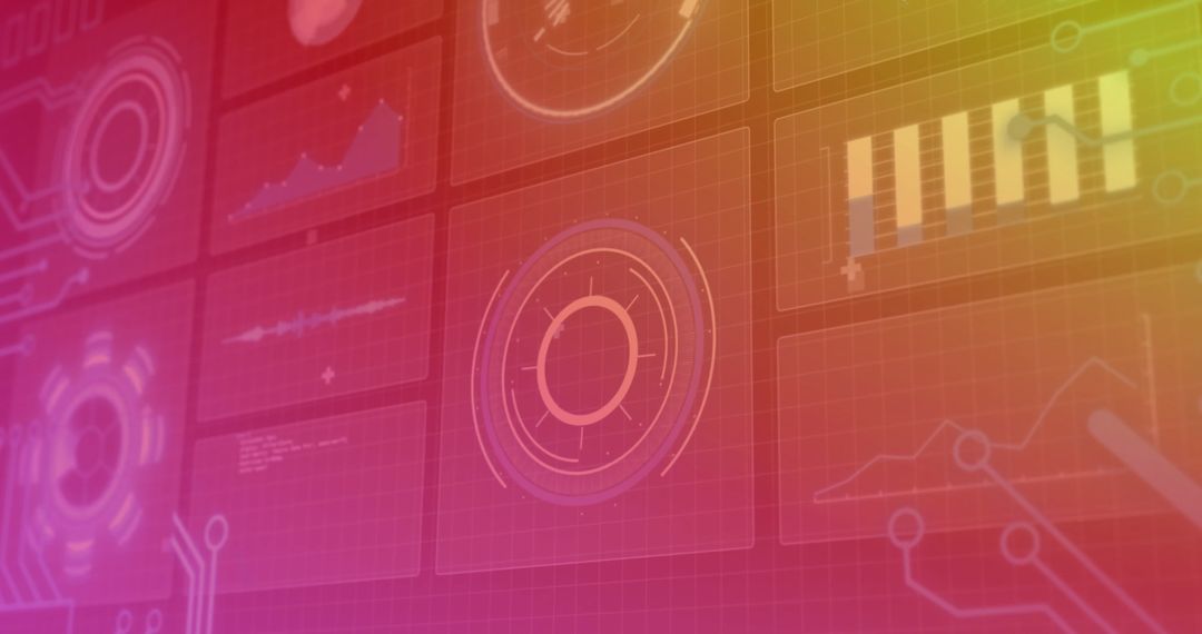 Futuristic Digital Dashboard with Graphs and Circuit Patterns