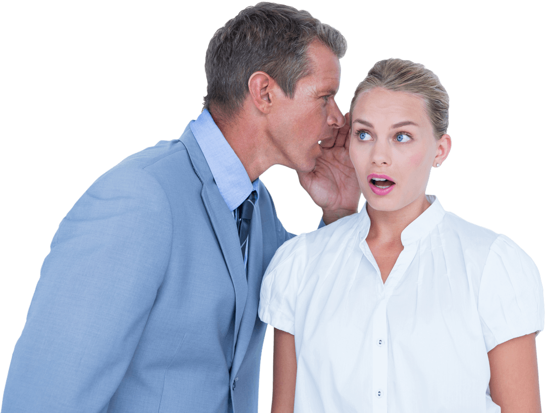 Businessman Whispering Secret to Surprised Colleague Transparent PNG
