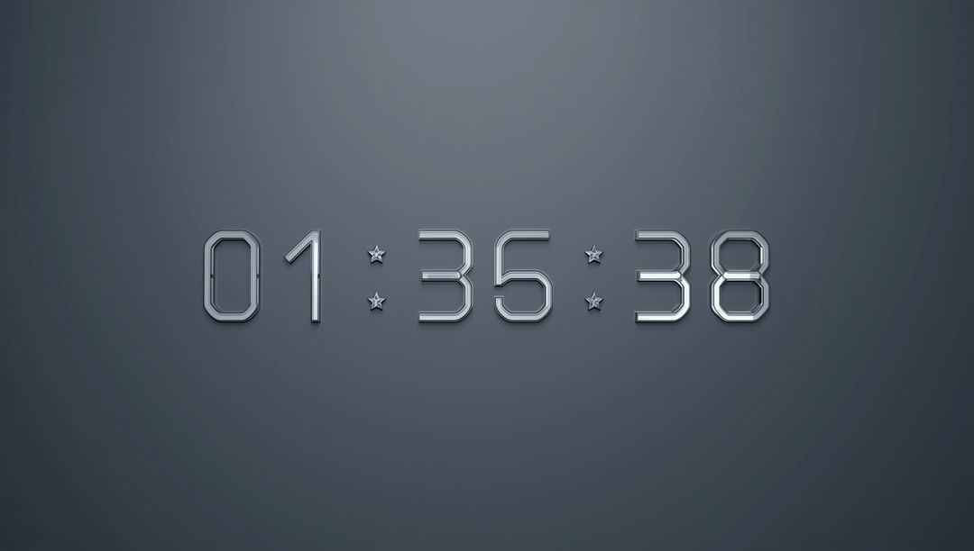 Futuristic Metallic Digital Clock Display on Dark Background
