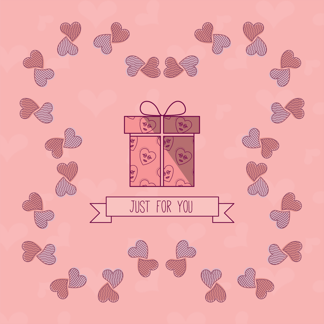 Romantic Gift Box with Heart Pattern on Transparent Background