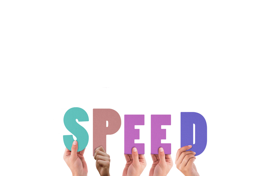 Transparent Hands Holding Colorful Speed Letters