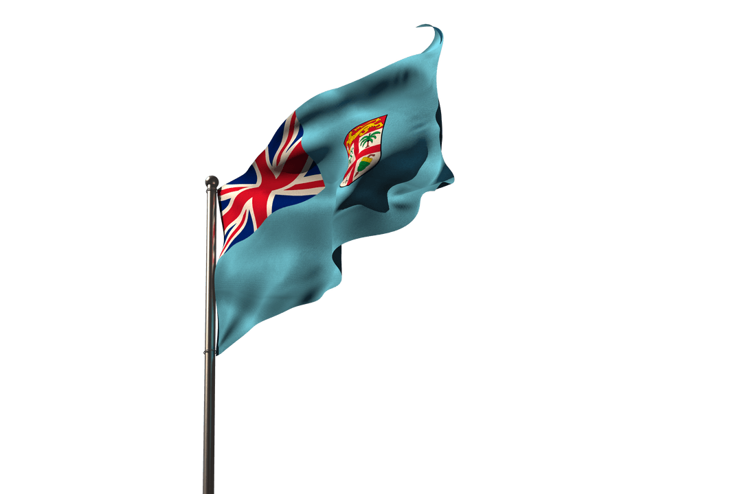 Transparent Waving Fiji Flag on Pole with Clear Background