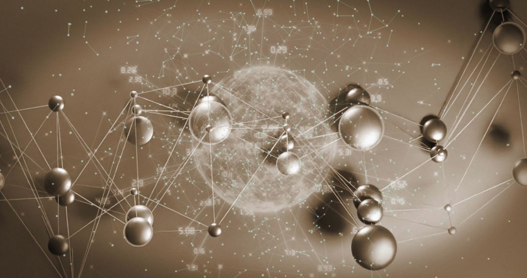 Abstract Digital Network of Spheres Against Brown Background