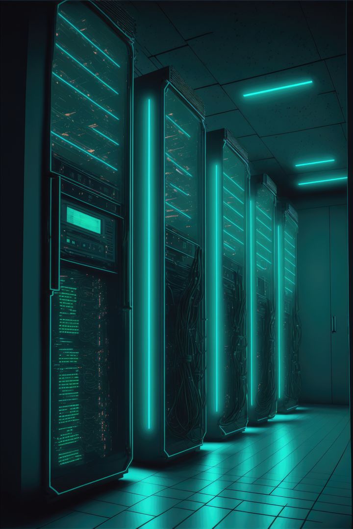 Futuristic Server Room with Glowing Lights and Advanced Technology - Free Images, Stock Photos and Pictures on Pikwizard.com