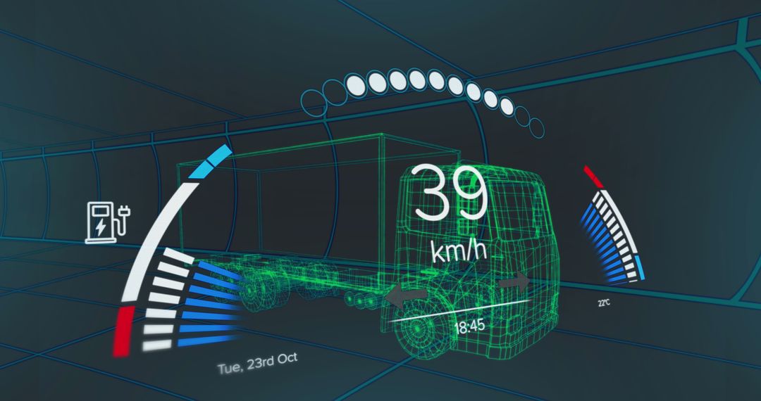 Digital Vehicle Interface with Speedometer, GPS, and Charge Status Overlay - Free Images, Stock Photos and Pictures on Pikwizard.com