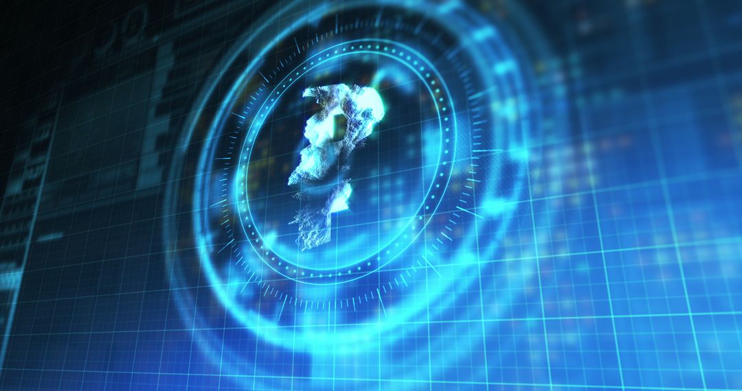 Rotating Rouble Symbol in Digital Blue Space