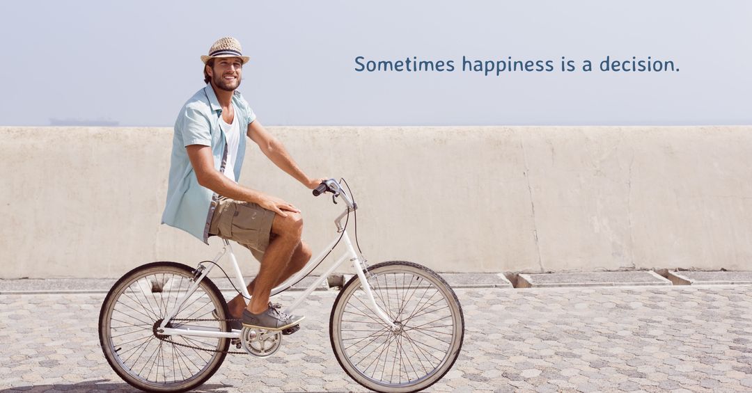 Man Enjoying Bicycle Ride Encourages Positive Mindset and Eco-Friendly Lifestyle