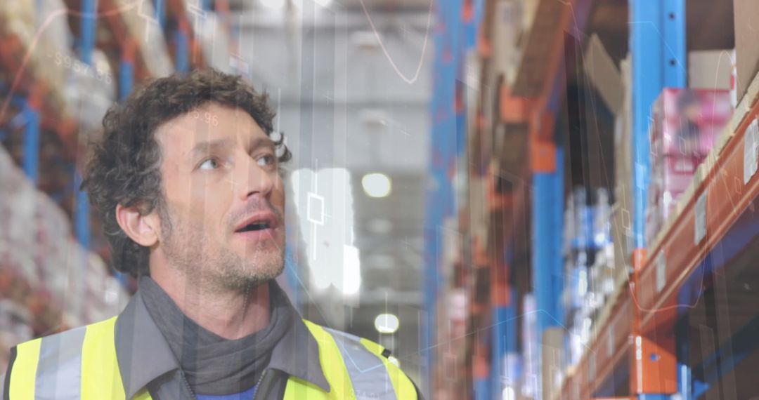 Warehouse Worker Analyzing Digital Data in Logistic Hub