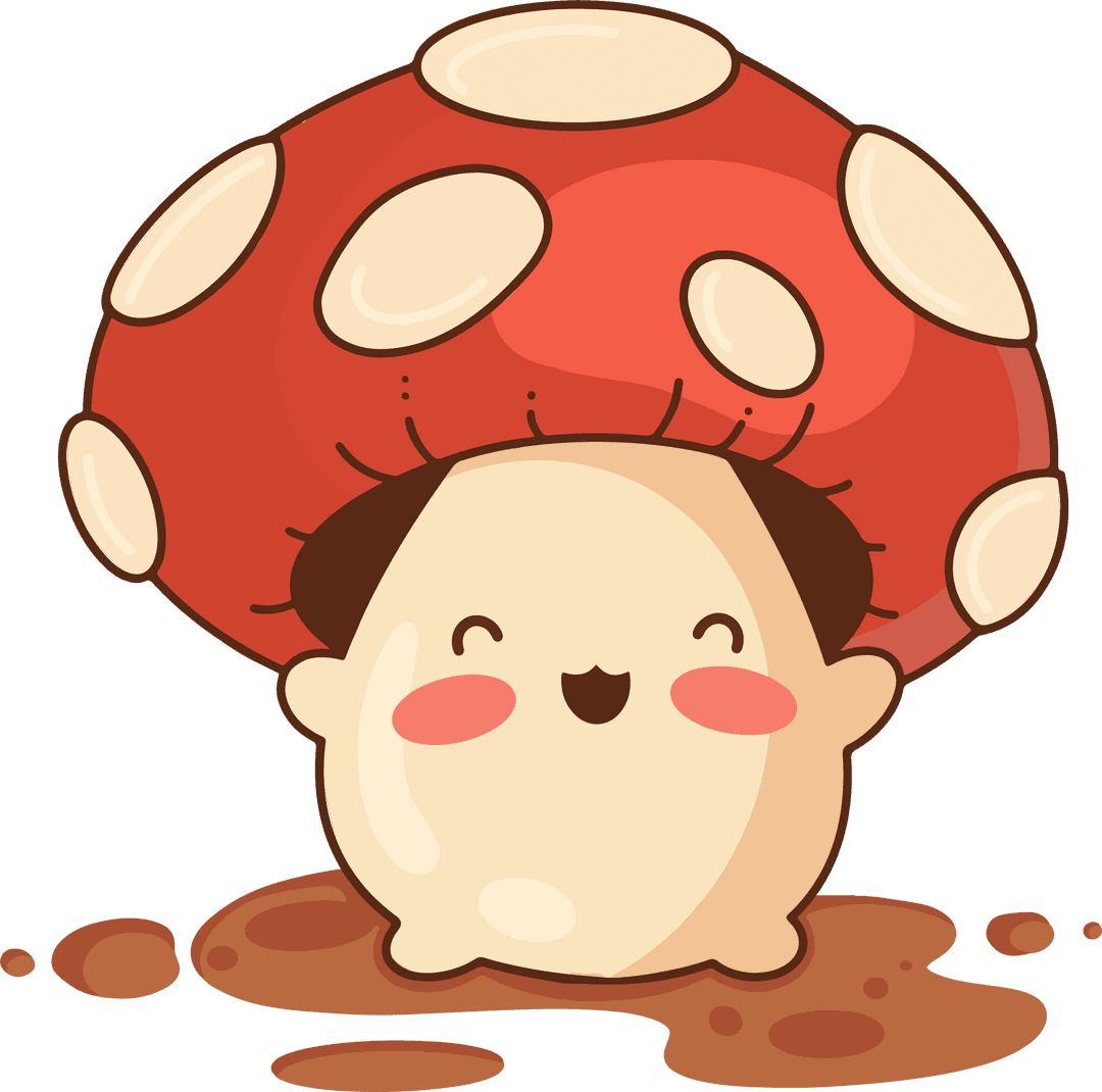 Whimsical Happy Cartoon Mushroom on Transparent Background
