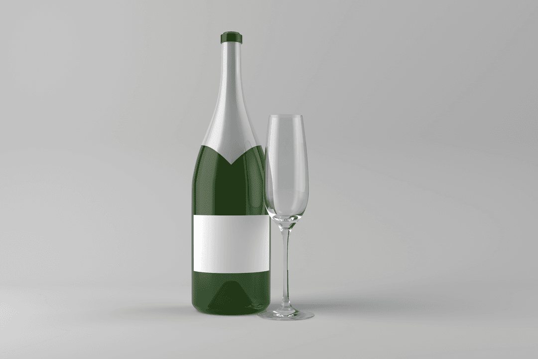 Green Bottle and Glass on Transparent Grey Background