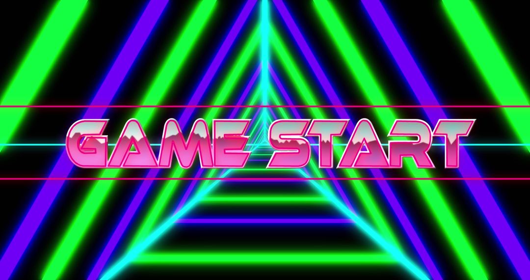 Retro Neon Game Start Screen with Vibrant Triangle Patterns