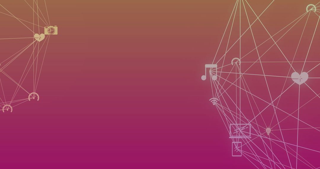 Digital Network Connection with Media Icons on Pink Gradient