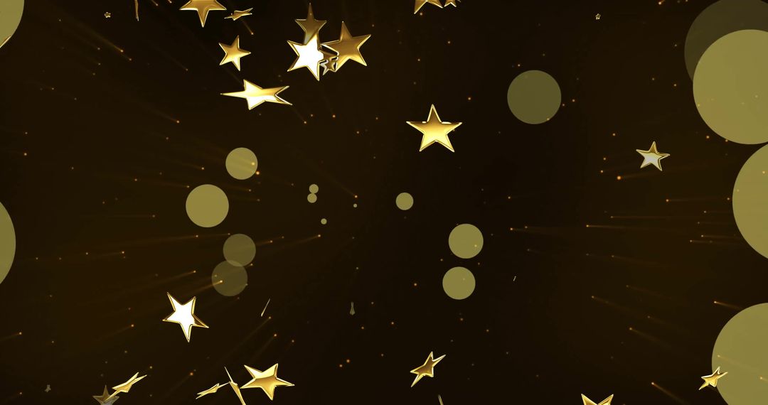 Golden Stars and Bokeh Circles on Black Background