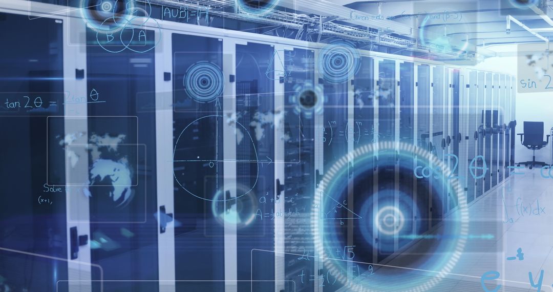 Digital Data Processing in Modern Server Room with Global Interfaces