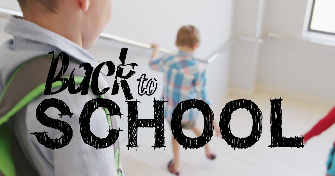 Children Returning to School with Back to School Graphic Overlay