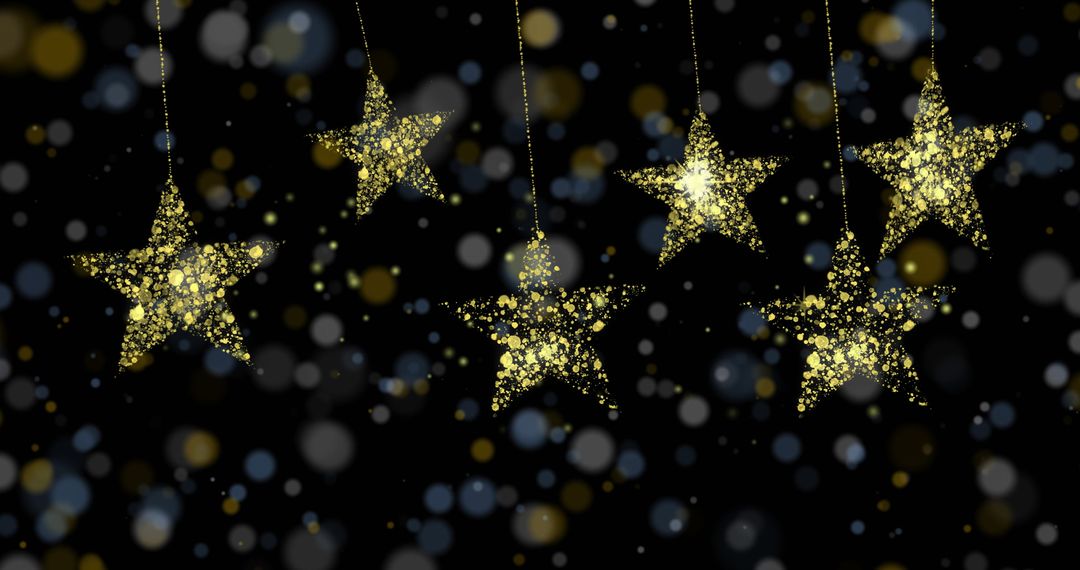 Golden Stars with Sparkling Spots on Black Background