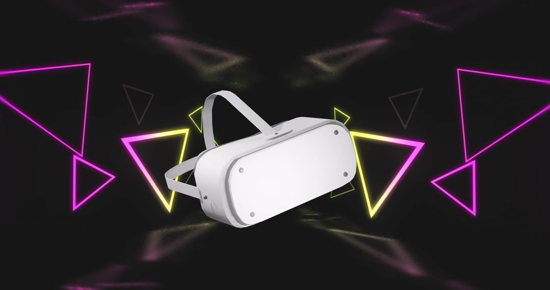 VR Headset in Futuristic Neon Triangle Background