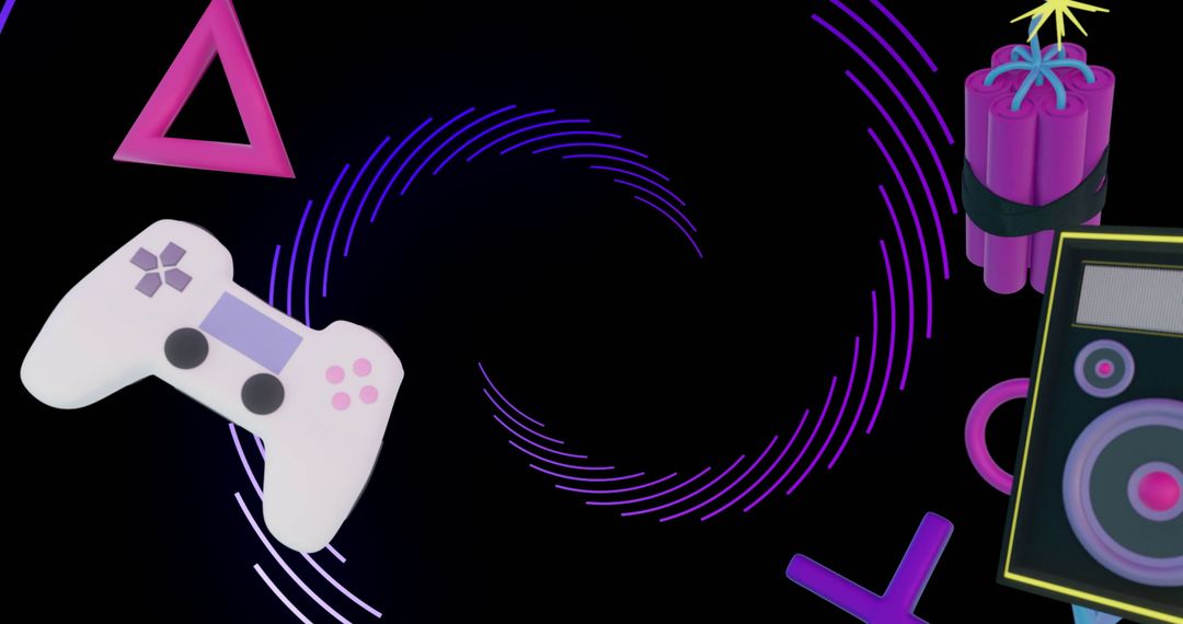 Futuristic Game Icons on Digital Spiral Background