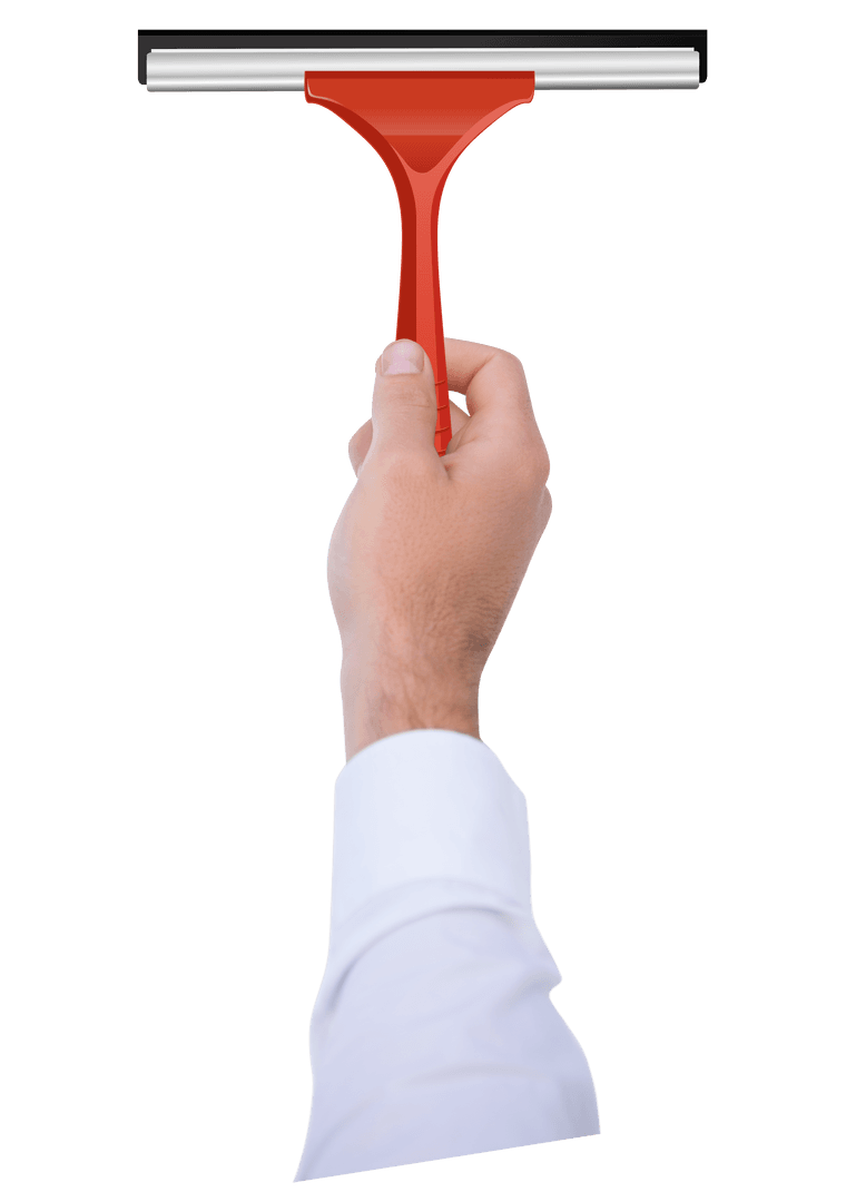 Hand Holding Red Rubber Squeegee on Transparent Background