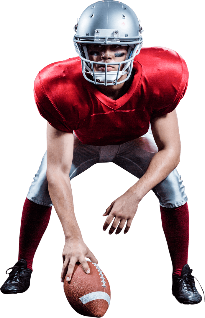 Caucasian American Football Player Ready for Game on Transparent Background