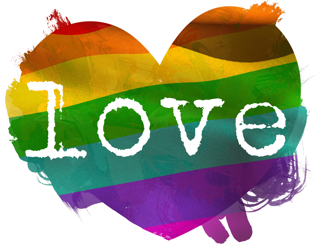Rainbow Heart Illustration with Love Text on Transparent Background