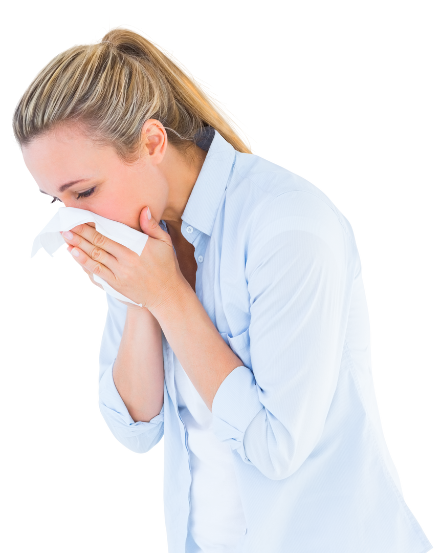 Transparent Image of Woman Sneezing with Tissue for Health Themes - Download Free Stock Images Pikwizard.com