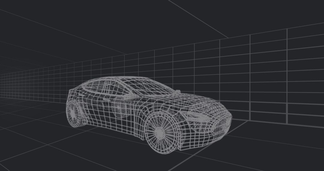 Futuristic 3D Car Model on Digital Grid Background