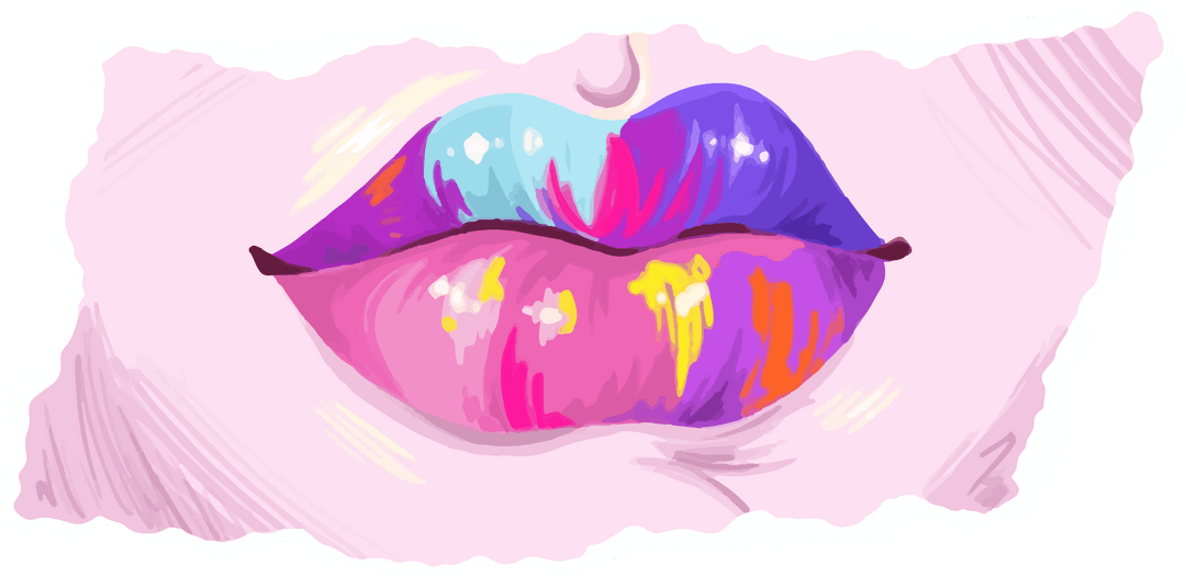 Abstract Female Lips with Neon Gradient Gloss on Transparent Background